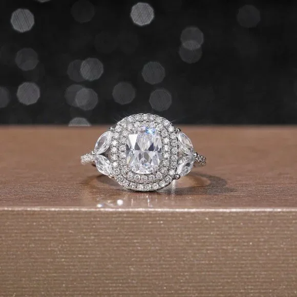 😍Crystal Shiny Large Oval Macro Pave Wedding Romantic Ring for Women, K872 - Picture 4 of 12